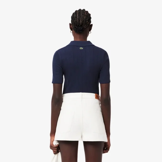Kadın Slim Fit Pointelle Markalı L.12.D Polo Tişört