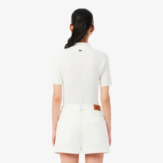 Kadın Slim Fit Pointelle Markalı L.12.D Polo Tişört