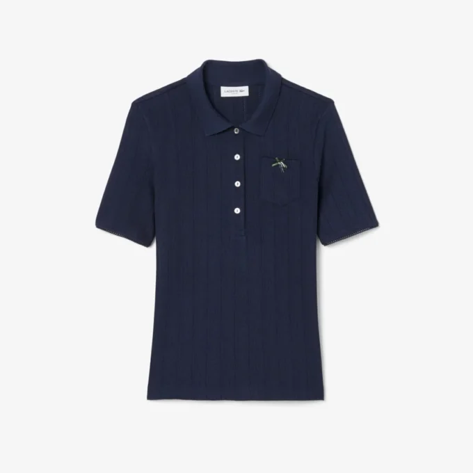 Kadın Slim Fit Pointelle Markalı L.12.D Polo Tişört
