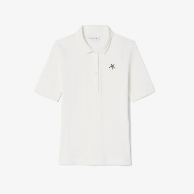 Kadın Slim Fit Pointelle Markalı L.12.D Polo Tişört