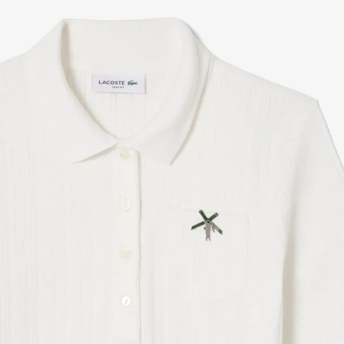 Kadın Slim Fit Pointelle Markalı L.12.D Polo Tişört