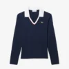 Kadın Slim Fit Süslemeli Uzun Kollu Polo Tişört