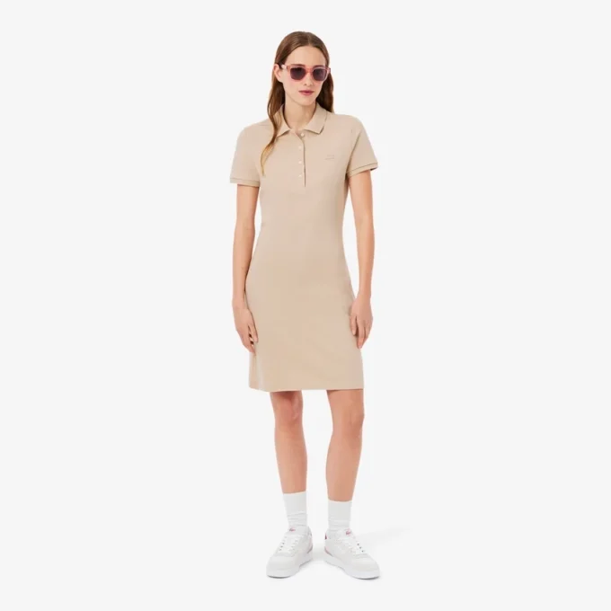 Kadın Slim Fit Streç Mini Piqué Polo Tişört Elbise