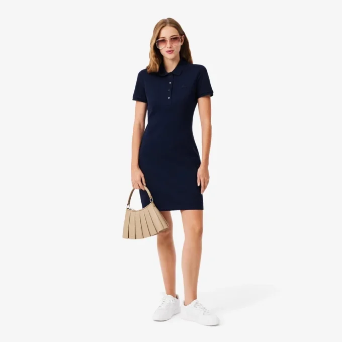 Kadın Slim Fit Streç Mini Piqué Polo Tişört Elbise