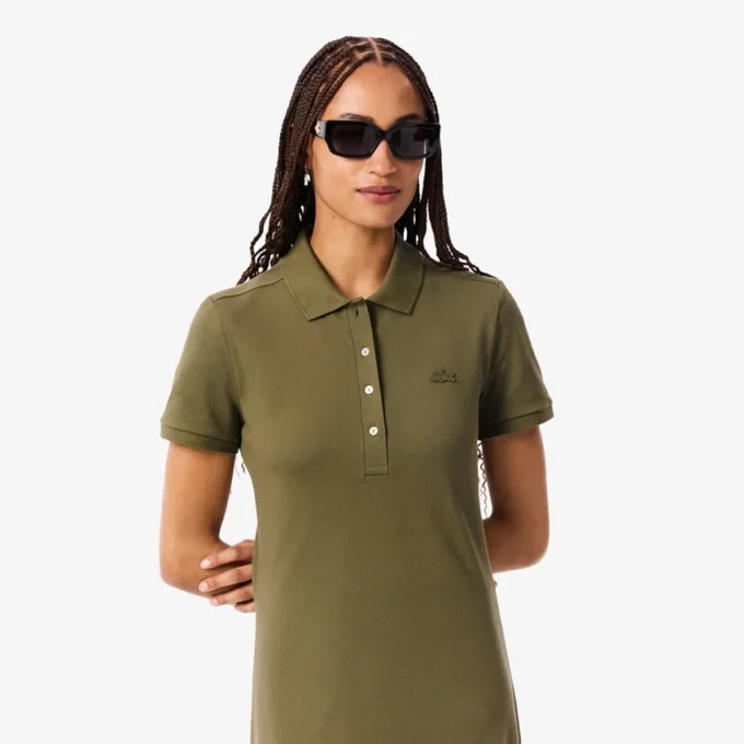 Kadın Slim Fit Streç Mini Piqué Polo Tişört Elbise