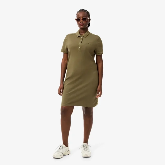 Kadın Slim Fit Streç Mini Piqué Polo Tişört Elbise