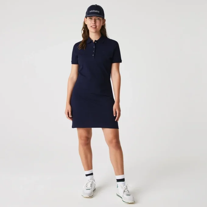 Kadın Slim Fit Streç Mini Piqué Polo Tişört Elbise