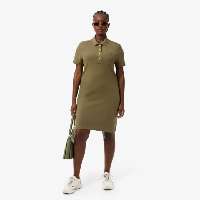Kadın Slim Fit Streç Mini Piqué Polo Tişört Elbise