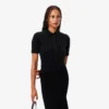 Kadın Slim Fit Tüylü Ribana Örgü Polo Tişört