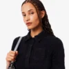 Kadın Slim Fit Tüylü Ribana Örgü Polo Tişört