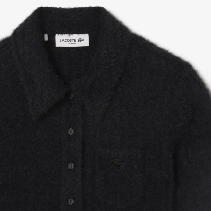 Kadın Slim Fit Tüylü Ribana Örgü Polo Tişört