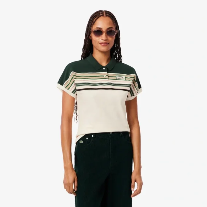 Kadınlar İçin Fransa’da Üretilmiş Dar Kesim Çizgili Polo Tişört