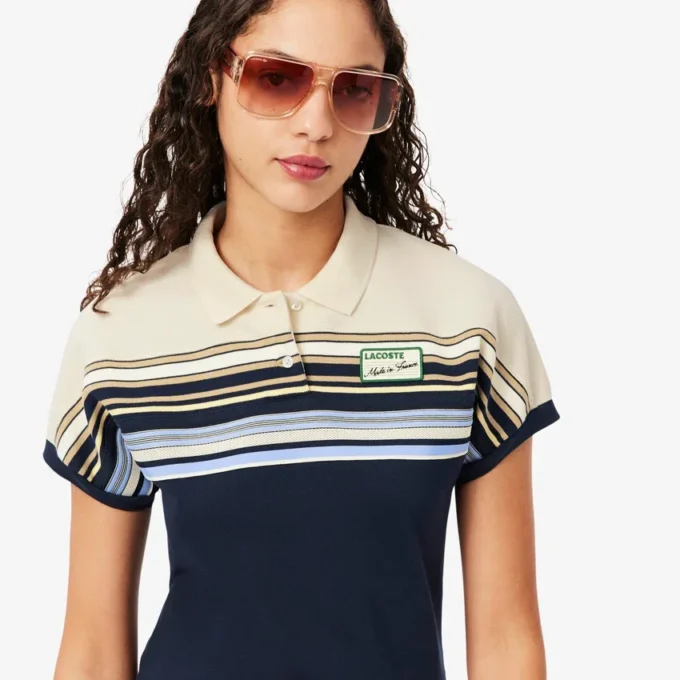 Kadınlar İçin Fransa’da Üretilmiş Dar Kesim Çizgili Polo Tişört