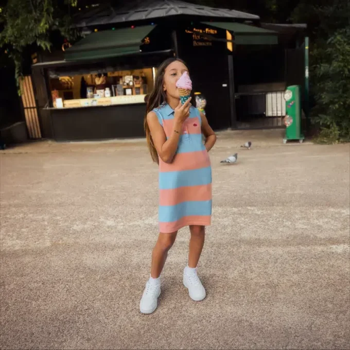 Kolsuz Çizgili Petit Piqué Polo Elbise
