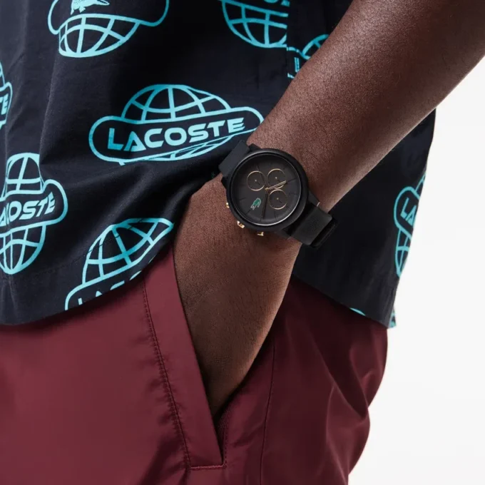 Lacoste.12.12 Chrono Saat Siyah & Karnasyon Altın Silikon