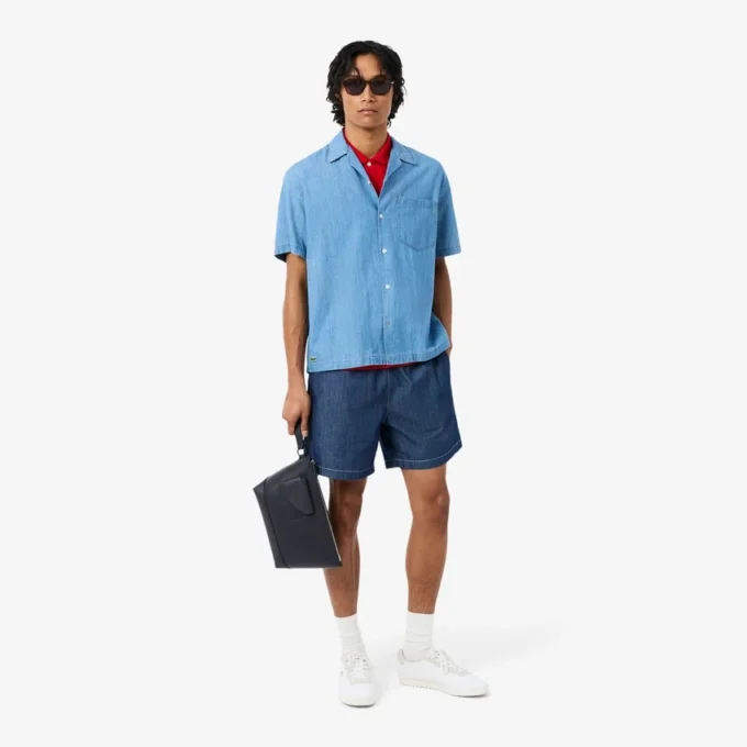 Lacoste Club Damarlı Deri Clutch