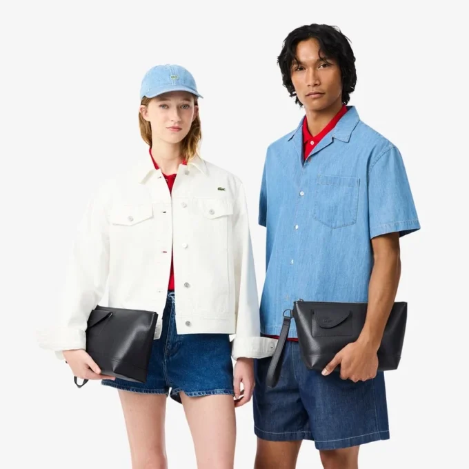 Lacoste Club Damarlı Deri Clutch