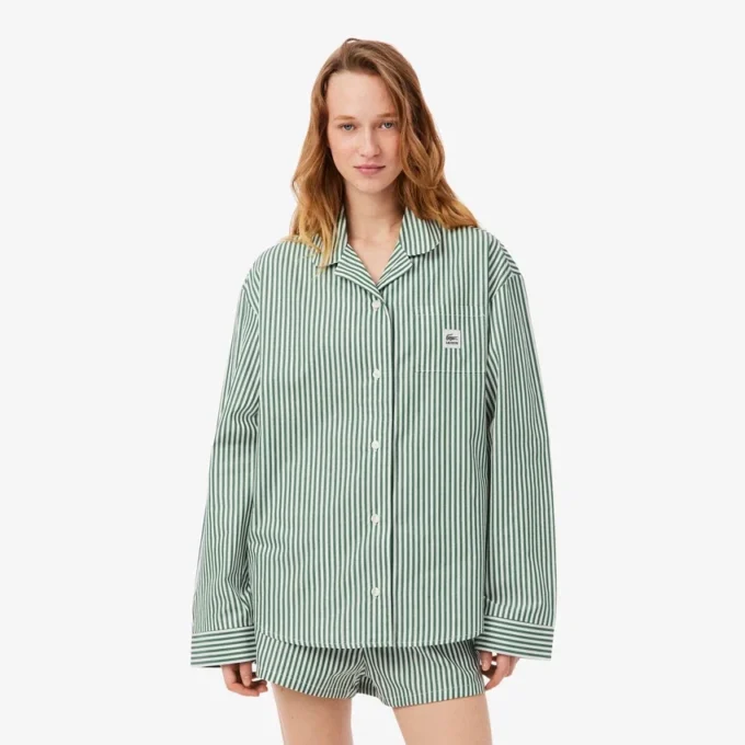 Oversized Çizgili Poplin Pijama Takımı
