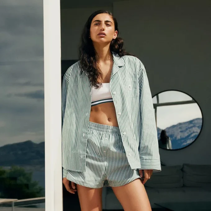 Oversized Çizgili Poplin Pijama Takımı