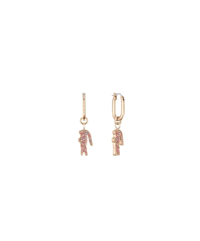Pembe Kristal Timsah Kolye Ucu Altın Küpeler