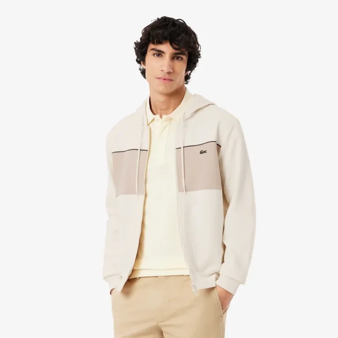 Renk Bloklu Fermuarlı Kapüşonlu Sweatshirt
