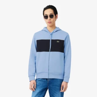 Renk Bloklu Fermuarlı Kapüşonlu Sweatshirt