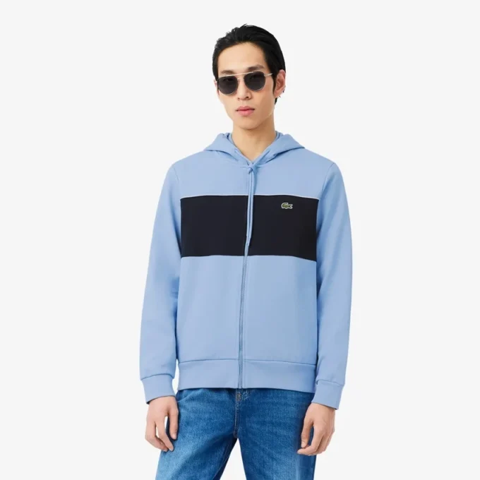 Renk Bloklu Fermuarlı Kapüşonlu Sweatshirt