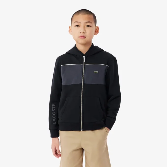 Renk Bloklu Fermuarlı Kapüşonlu Sweatshirt