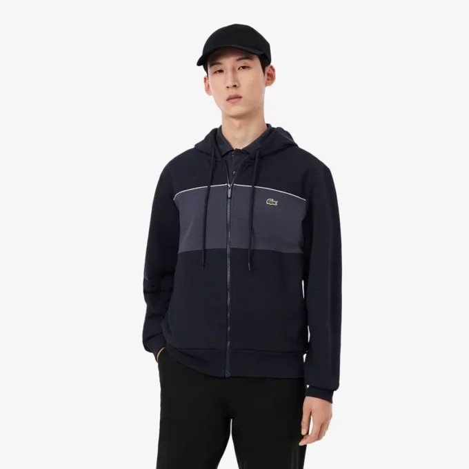 Renk Bloklu Fermuarlı Kapüşonlu Sweatshirt