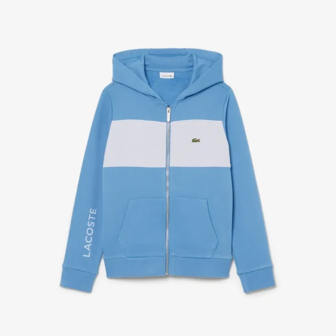 Renk Bloklu Fermuarlı Kapüşonlu Sweatshirt