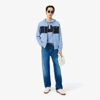 Renk Bloklu Fermuarlı Kapüşonlu Sweatshirt