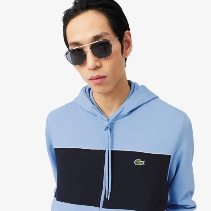 Renk Bloklu Fermuarlı Kapüşonlu Sweatshirt