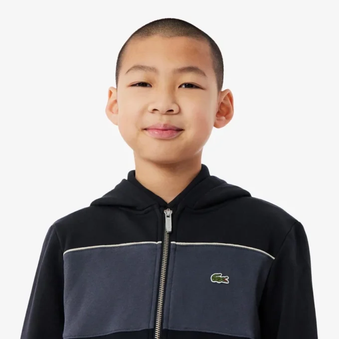 Renk Bloklu Fermuarlı Kapüşonlu Sweatshirt