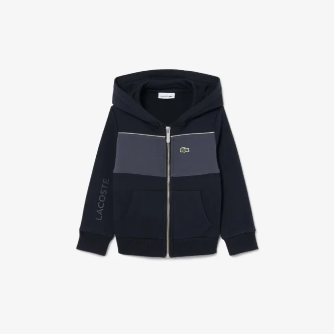 Renk Bloklu Fermuarlı Kapüşonlu Sweatshirt