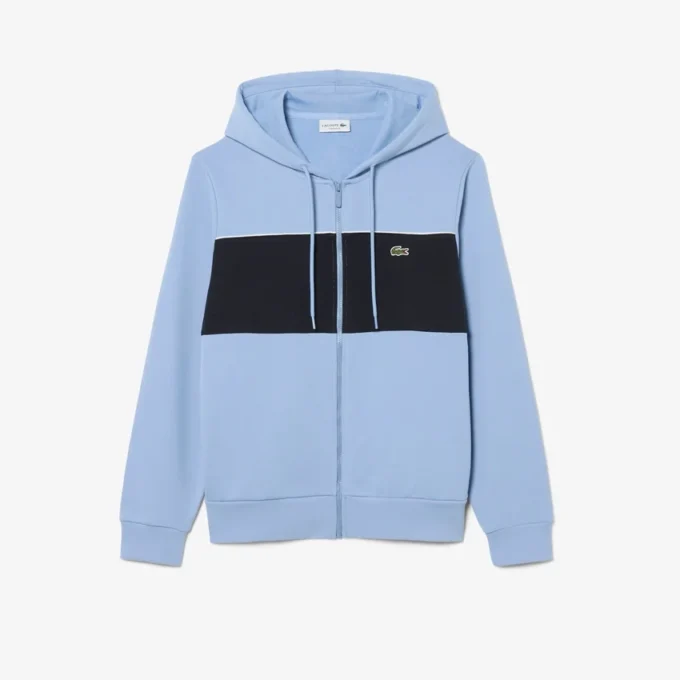 Renk Bloklu Fermuarlı Kapüşonlu Sweatshirt
