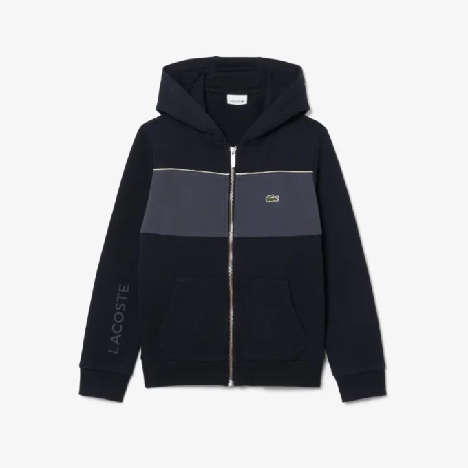 Renk Bloklu Fermuarlı Kapüşonlu Sweatshirt