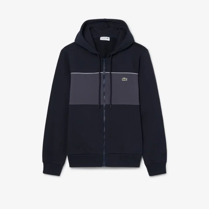 Renk Bloklu Fermuarlı Kapüşonlu Sweatshirt