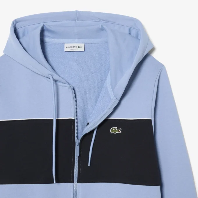 Renk Bloklu Fermuarlı Kapüşonlu Sweatshirt
