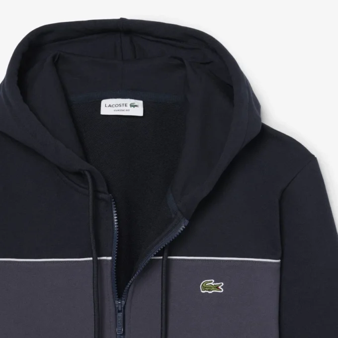 Renk Bloklu Fermuarlı Kapüşonlu Sweatshirt