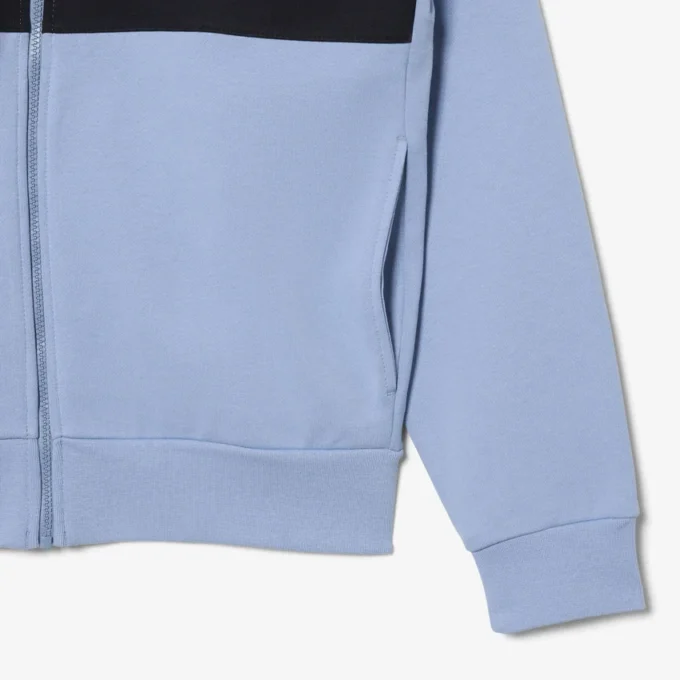 Renk Bloklu Fermuarlı Kapüşonlu Sweatshirt