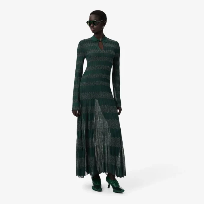 Runway Polo Tişört Yakalı Pointelle Maxi Elbise