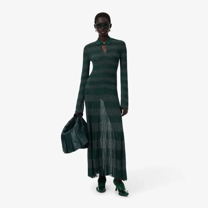 Runway Polo Tişört Yakalı Pointelle Maxi Elbise