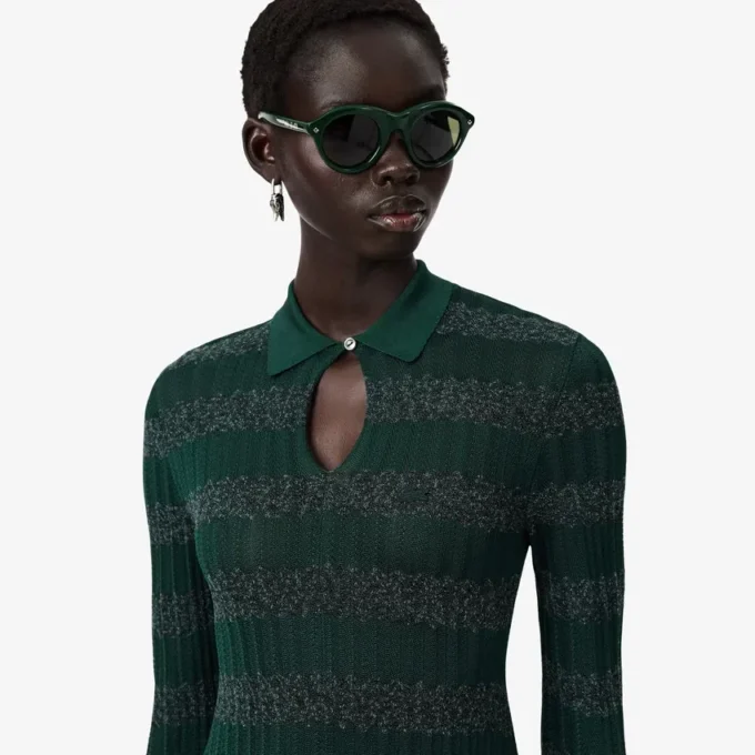 Runway Polo Tişört Yakalı Pointelle Maxi Elbise
