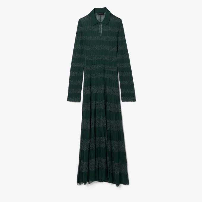 Runway Polo Tişört Yakalı Pointelle Maxi Elbise