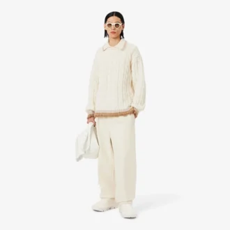 Runway Yün Polo Tişört Yakalı Kablo Örgü Kazak