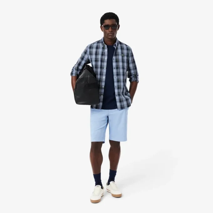 Slim Fit Gingham Desenli Streç Poplin Gömlek
