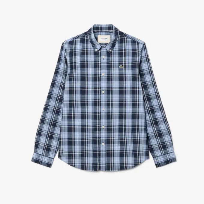 Slim Fit Gingham Desenli Streç Poplin Gömlek