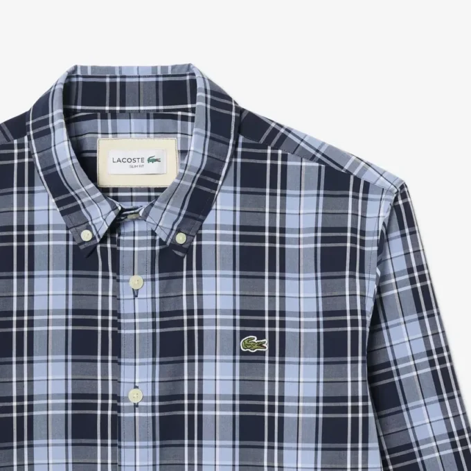 Slim Fit Gingham Desenli Streç Poplin Gömlek