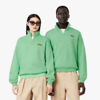 Unisex Bol Kesim Rozetli Yarım Fermuarlı Sweatshirt