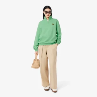 Unisex Bol Kesim Rozetli Yarım Fermuarlı Sweatshirt